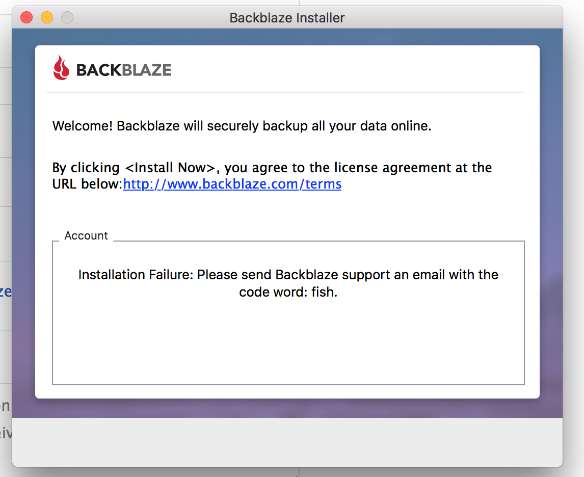 backblaze installer hangs