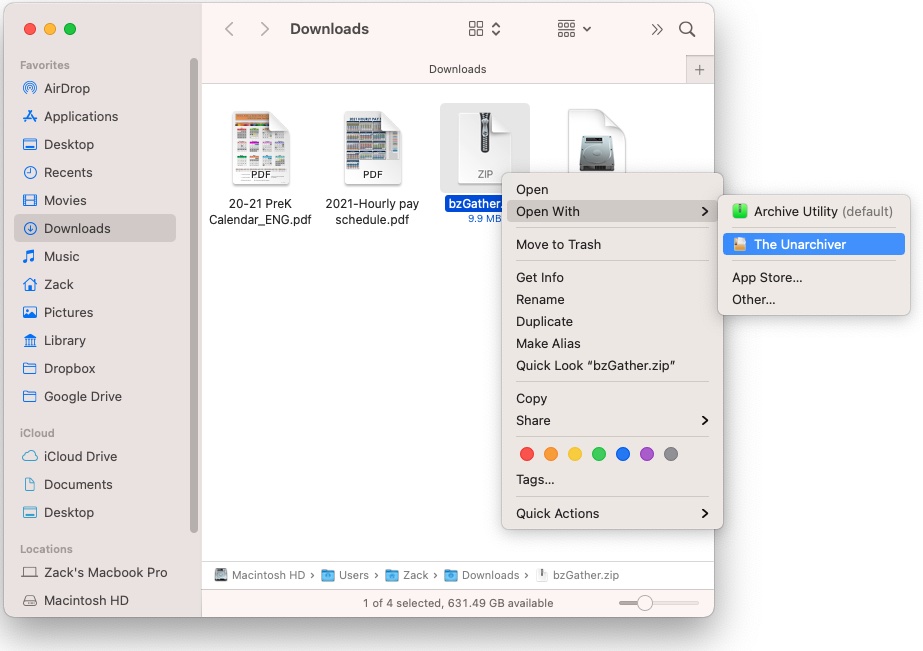 how to use the unarchiver on mac