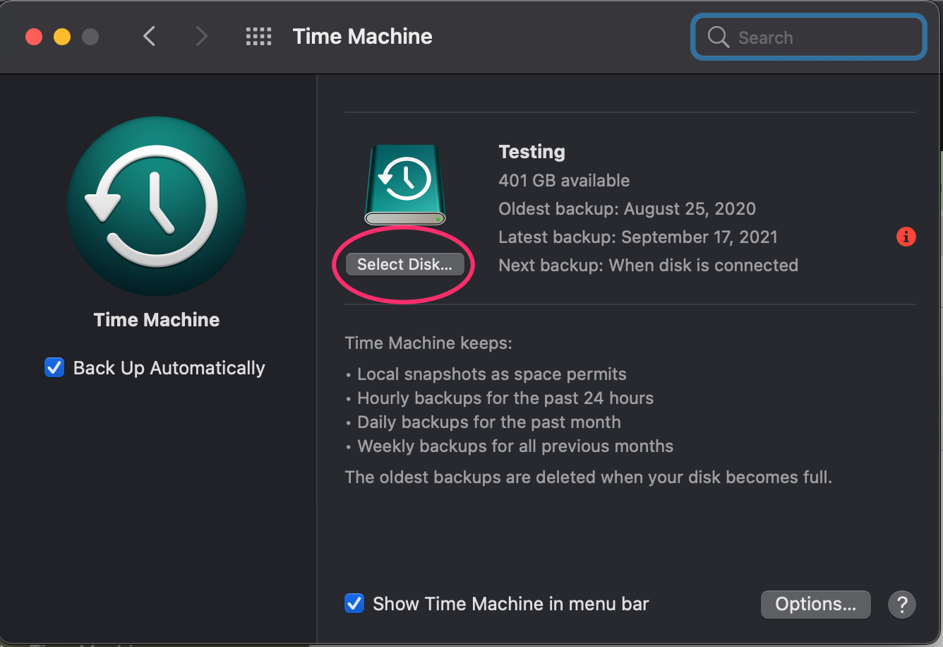 mac time machine restore grayed out